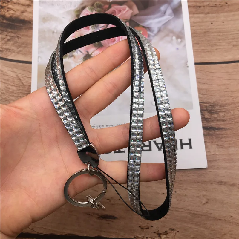 

Long Crystal Rhinestone Mobile Phone Strap Lariat Velvet Strap Lanyard For key ID Card USB Badge Holder