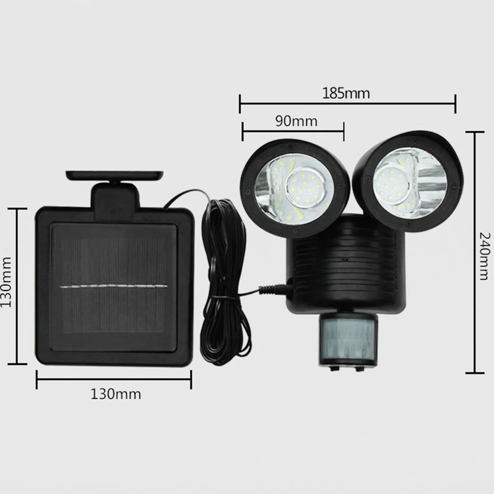 LEDGLE 6W Solar Wall Lamp Smart LED Lamp Waterproof Wall Lights with 2 Lamp Heads and Powerful Solar Panel Inbuilt Battery Black