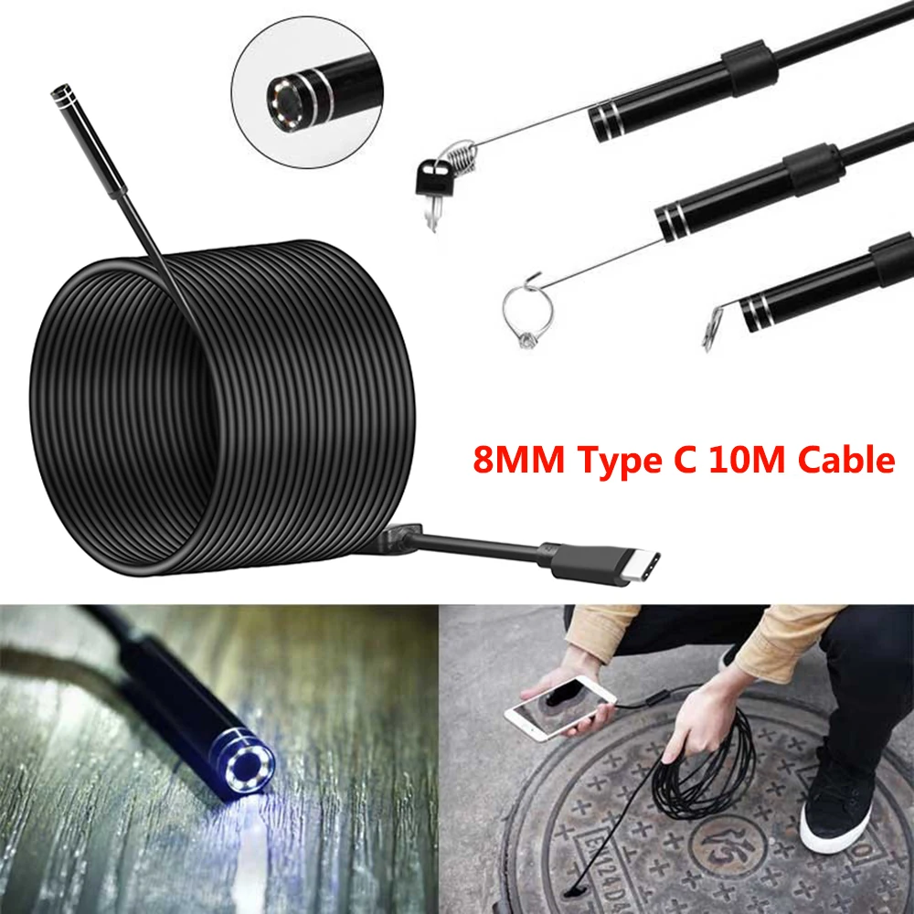 Type c Usb Endoscope Camera 8mm 720P 8led  Waterproof  Snake Endoscopic Inspection Hard Tube Camera PC Android for Huawei Phones