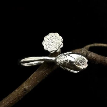

Drop Shipping Unique Ring Sterling 925 Silver Lotus Flower Rings For Girl Women Gift Jewelry