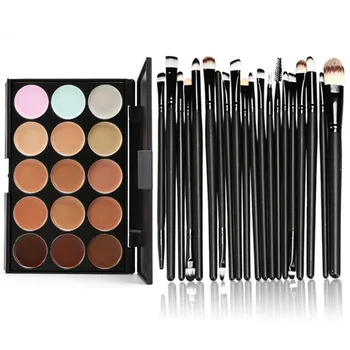 

Makeup Tool Kit 20pcs Make Up Brushes set Blending Powder Foundation Contour Brush + 15 Color Concealer Foundation Palette Cream