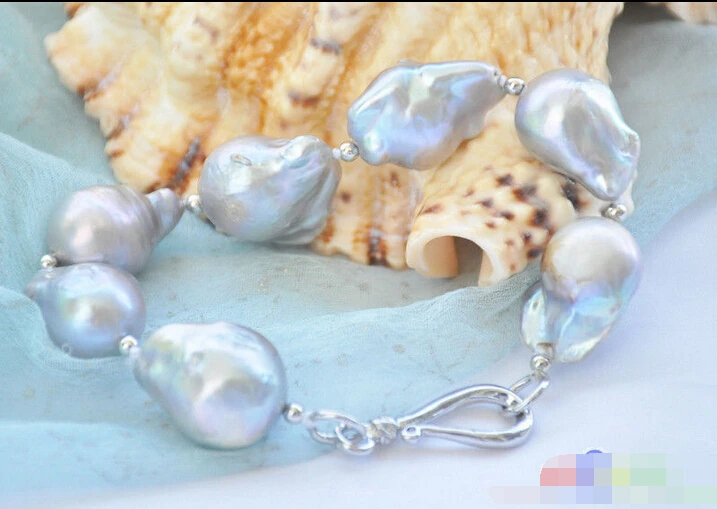 

P5325 8" 22mm GRAY BAROQUE tear-drop KESHI REBORN PEARL BRACELET@^Noble style Natural Fine jewe SHIPPING 6.2 6.02