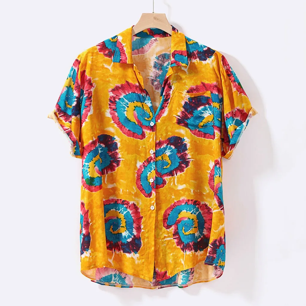 

Summer Hawaiian Shirt Mens Printed Loose Short Sleeve Casual Buttons shirt Short Sleeve Shirt Turn-down Collar Male Shirt