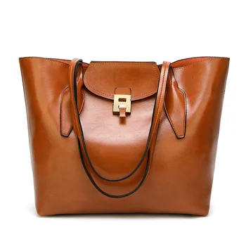 

Oil Wax Leather Handbag Luxury Big Women Tote Bag Female Casual Lock Shoulder Bag Black Brown Color Office Lady Large Hands Bags