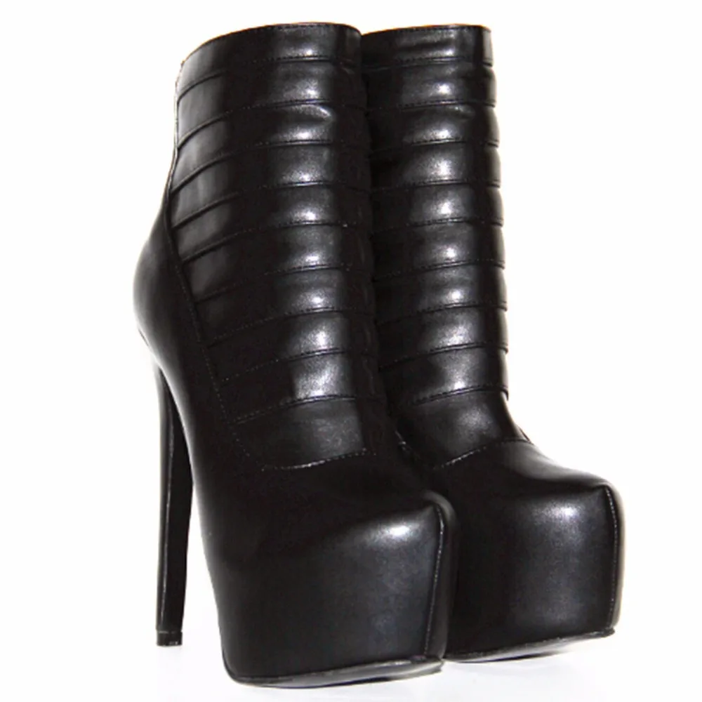 Красивые и красивые модные черные(темно-кофейный цвет) кожаные сапоги на молнии на высоком каблуке 16 см. Размер: 35-43