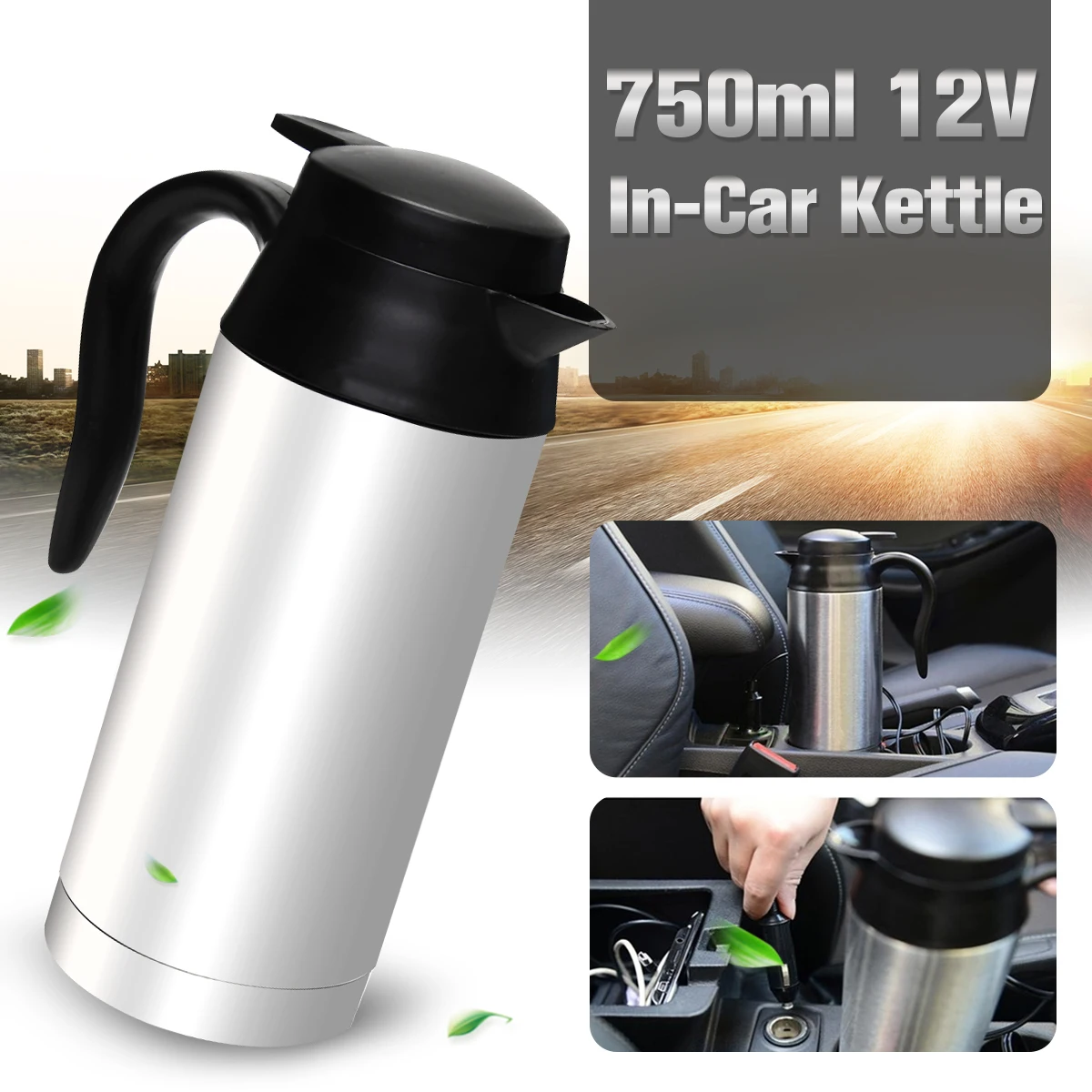 

KROAK 750ml 12V Car Based Heating Stainless Steel Cup Kettle Travel Trip Coffee Tea Heated Mug Motor Hot Water For Car/Truck Use