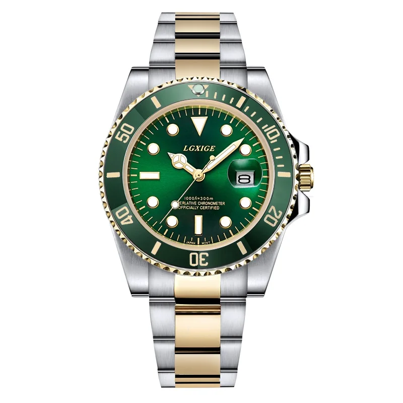 

2018 latest Luxury role Mens Watches Top Brand Military Sport Quartz Watch Green Bezel Mans Waterproof Steel gmt men;s watches