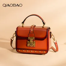 QIAOBAO, женская сумка, новинка, Ретро стиль, с заклепками, сумка на плечо, модная, маленькая, квадратная, посылка, из воловьей кожи, Портативная сумка-мессенджер для женщин