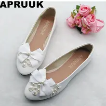 Сладкий лук на плоской подошве с бантом женская обувь белого цвета круглым носком без шнуровки женские девушка бабочка-узел плоский каблук вечерние туфли