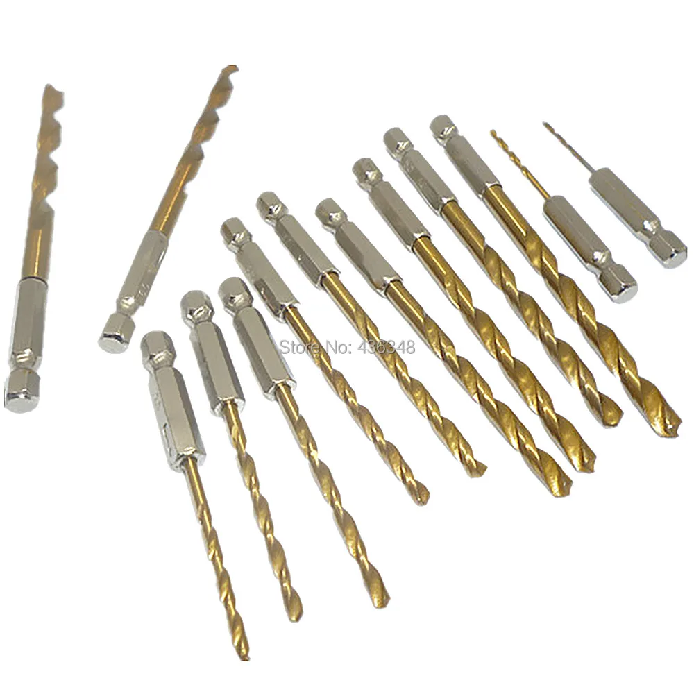 

13pcs 1/4" Hex Shank Drill Bit Hss Titanium Coated Quick Change Load Woodworking Metalworking High Speed Steel Twist Drill Bit