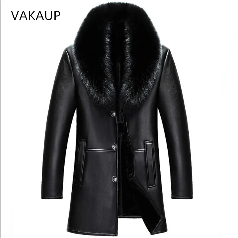 

Mens Jacket Middle Aged Men Fox Fur Collar Mens Fur In One Long Plush And Thick Overcoat In Winter Sheepskin Men Keep Warm