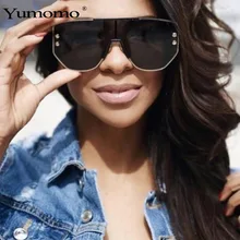 YUMOMO винтажные роскошные солнцезащитные очки для женщин цельные заклепки женские модные солнцезащитные очки в большой оправе квадратные Оттенки UV400 очки