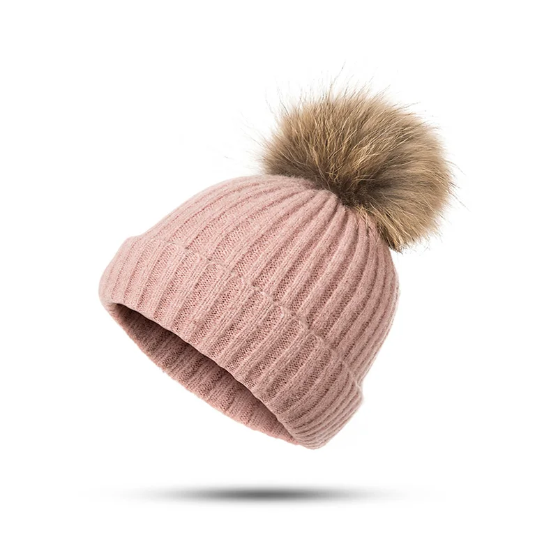 Женские шапочки с помпонами, зимняя модная шапка, одноцветная вязаная шапка, женские теплые вязаные вещи для зимы, шапка для девочки, со съемным помпоном
