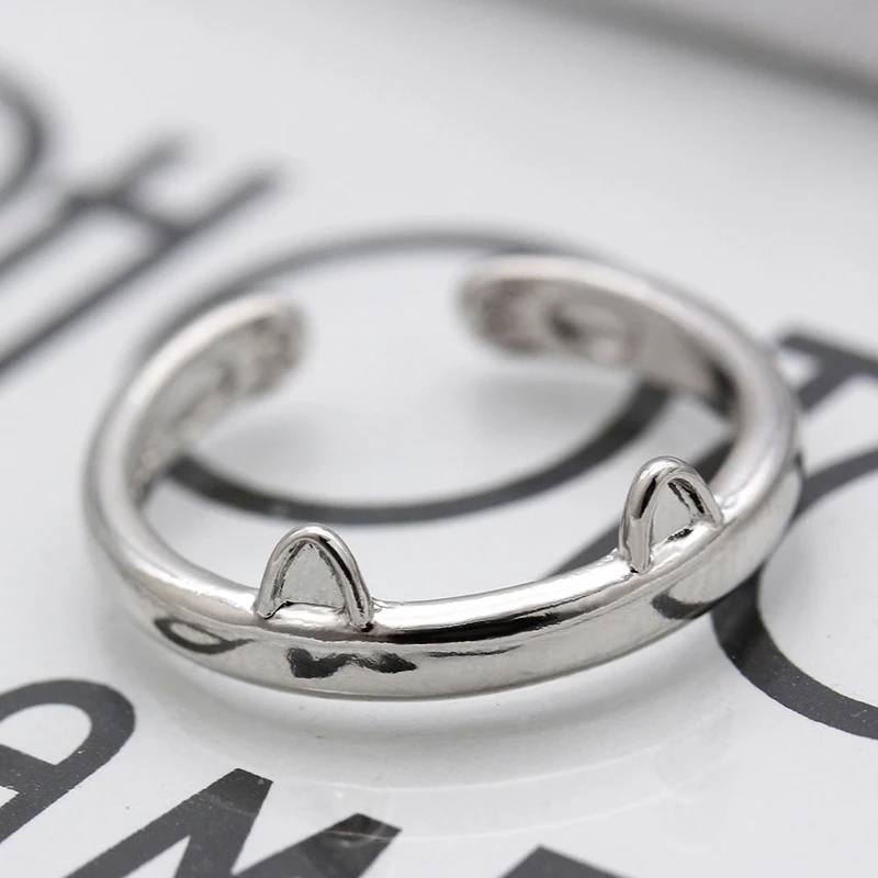 Fashion Silver Cute Cat Kitten Ears & Claws Animal Design Adjustable Ring
