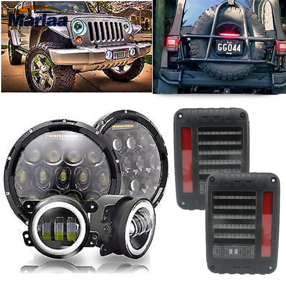 

Marlaa LED Round Headlight 7 inch 2pcs + Led Tail Lamp + 4Inch Led Fog Light For Jeep JK Wrangler 07-17