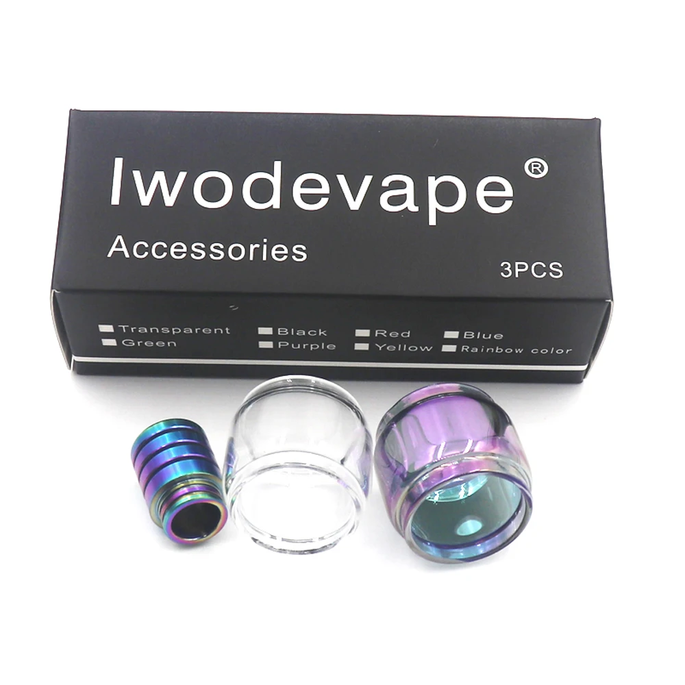 

iwodevape 3 in 1 Kit for ELLO Duro ijust 3 Rainbow Bulb Fat Glass Tube + Clear Fat Glass tank + Long Rainbow 810 Drip tip vape