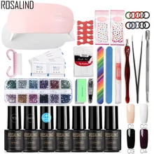 ROSALIND Гель-лак для ногтей инструменты маникюрный набор 7 мл инструменты для нейл-арта лечение УФ любой 4 цвета гель-праймер для ногтей дизайнерский Набор для маникюра