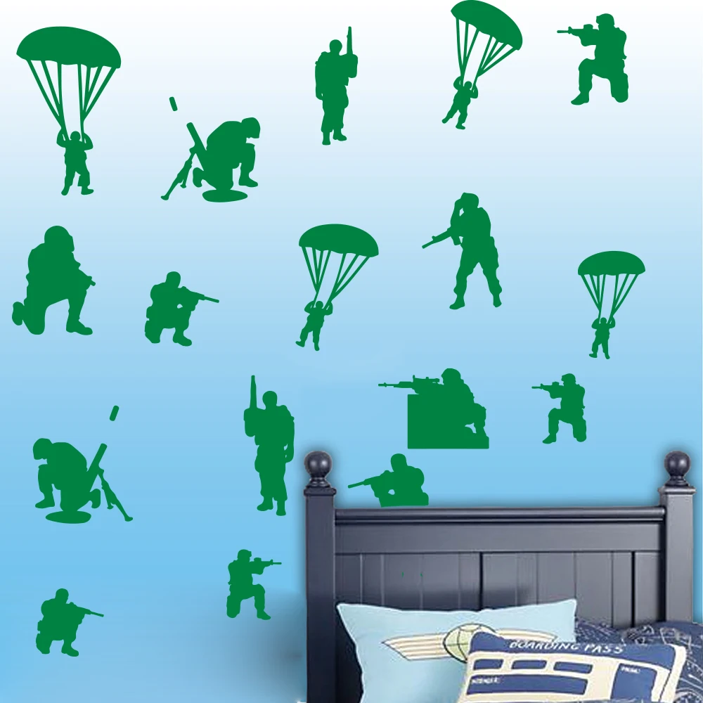 

18Pcs Solider Army Wall Decal Boy Room Kids Room Military War Solider Army Gun Weapon Wall Sticker Bedroom Playroom Vinyl Art