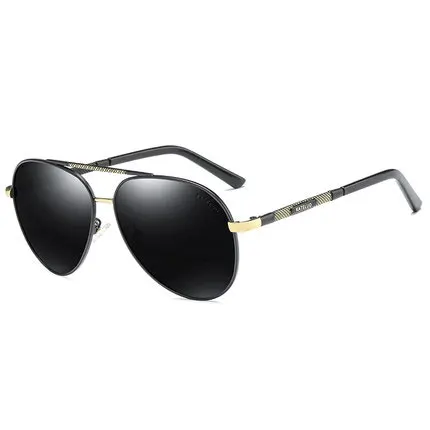 Мужские солнцезащитные очки, фирменный дизайн, пилот, поляризационные, ретро стиль, мужские, gafas oculos de sol masculino для мужчин 6603 - Цвет линз: Black gold frame