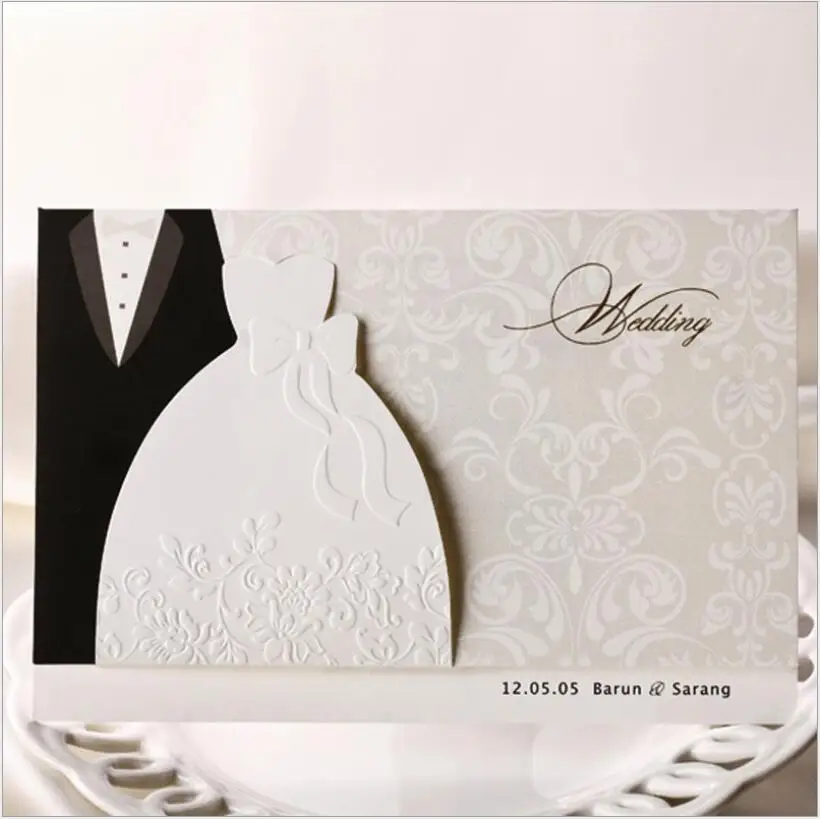 

New Arrival Eueropean Style Black White Wedding Invitations Wedding Cards Folding Type Wedding Invitation