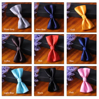 

2019 New High Quality Romantic Groom Solid Bowtie for Men Double Layer Navy Blue Wine Red Men's Fashion Bow Tie with Gift Box