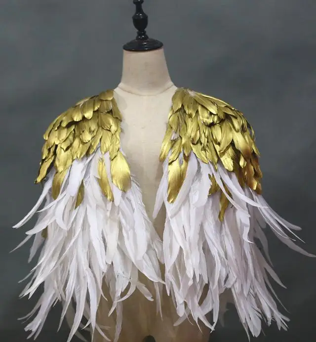 Индивидуальные женские и мужские модные танцевальные карнавальные маскарадные костюмы, золотой сексуальный косплей костюм с перьями на плече - Цвет: model 1 dark gold
