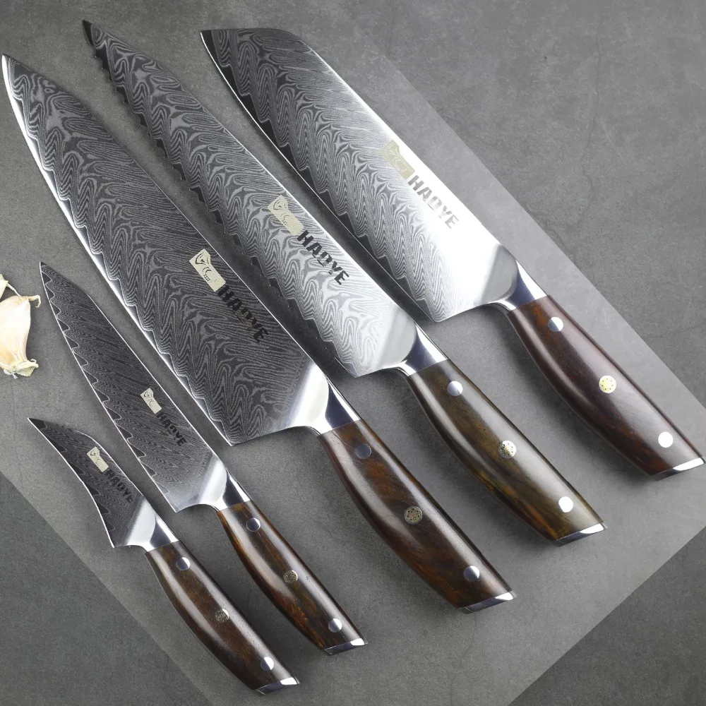 

5 pcs damascus kitchen knife set Japanese vg10 steel chef knife santoku cooking tool Cutlery rosewood handle 2019 NEW