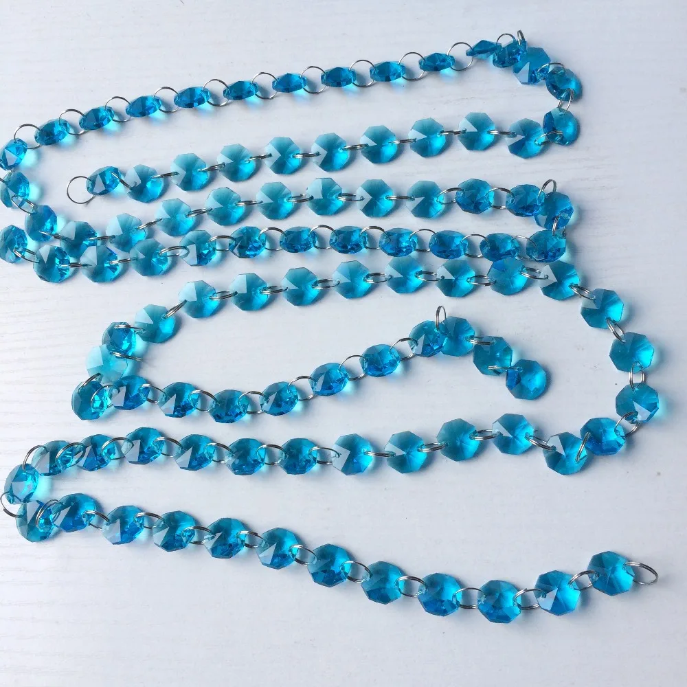Free shipping! 50M/lot Crystal Garland, Aqua color 14mm Octagonal Beads