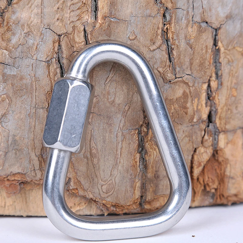 

Triangle Shape Mountain Rock Climbing Stainless Steel Screw Lock Carabiner Safety Buckle Mountaineering Buckle
