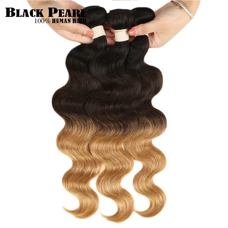 

Black Pearl 3 Tone Ombre Brazilian Body Wave Hair 1/3/4 Bundles 100% Human Hair Weave Bundles Non Remy Hair Extensions 1B/4/27