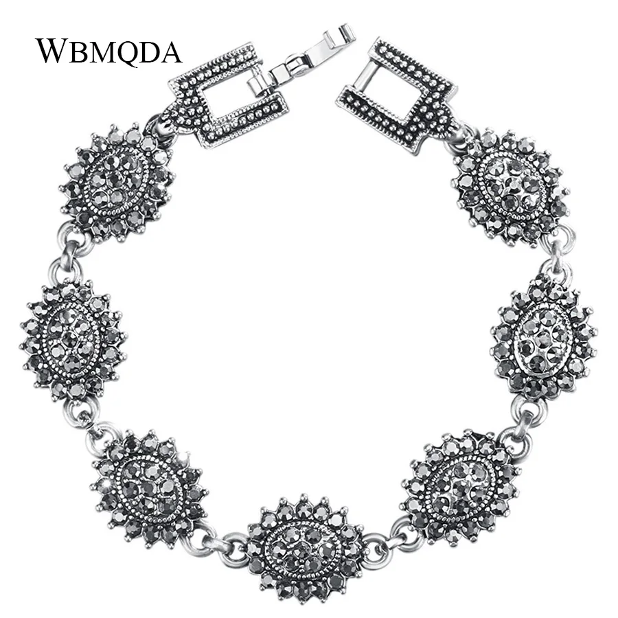 

Wbmqda Hot Bohemian Ethnic Silver Color Geometric Crystal Charm Chian Bracelets & Bangles For Women Indian Jewelry Love Gift