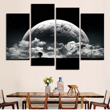 

Wall Pictures For Living Room And Close Planets Universe 4 Piece Painting Wall Art Children's Room Decor Canvas Free Shipping