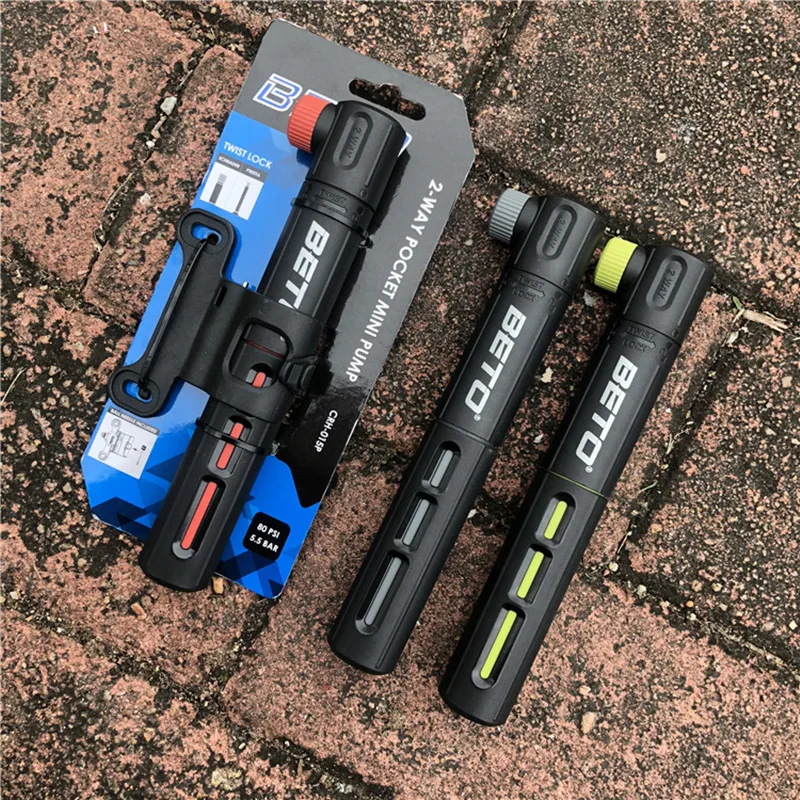 BETO Portable Bicycle Pump Two-stroke plastic cylinder portable pump For SCHRADER/PRESTA valve | Спорт и - Цена: 