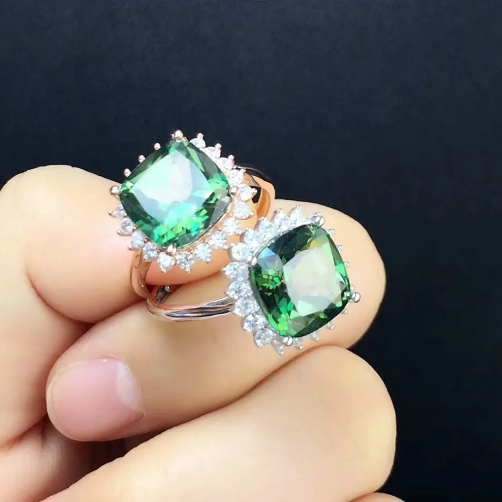 DJ CH 10x10mm Resizable Emerald Ring 100% Natural Green Topaz& Solid