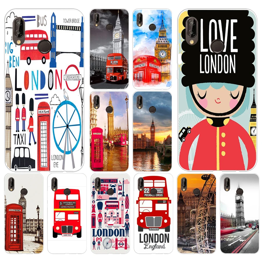119H London Big Ben Bus Custodia Morbida In Silicone Tpu Per Huawei P 20 Lite Pro Y6 2017 Mate 10 Lite