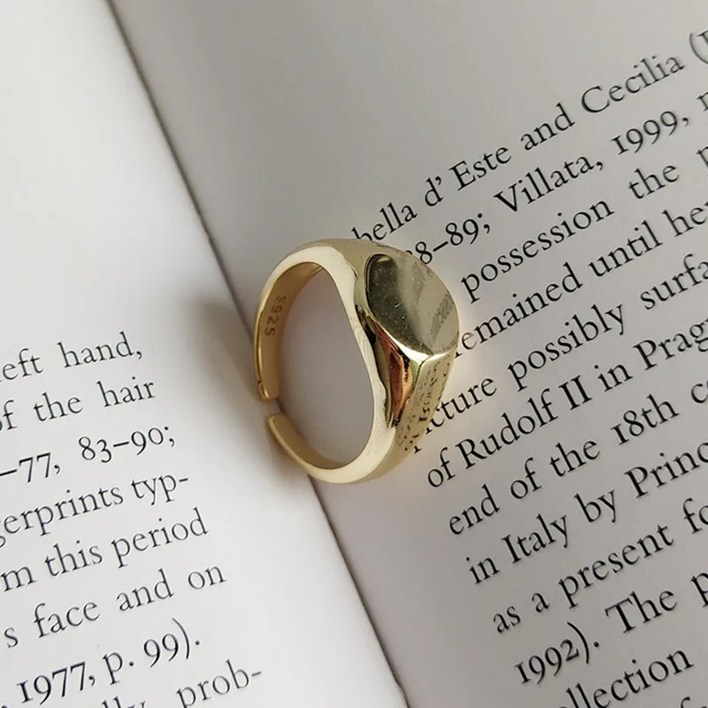 CosFecit Rings 925 Sterling Silver Gold Color Trendy Opening Ring Female Jewelry Oval Shape Rings 925 Sterling Silver for Women (3)
