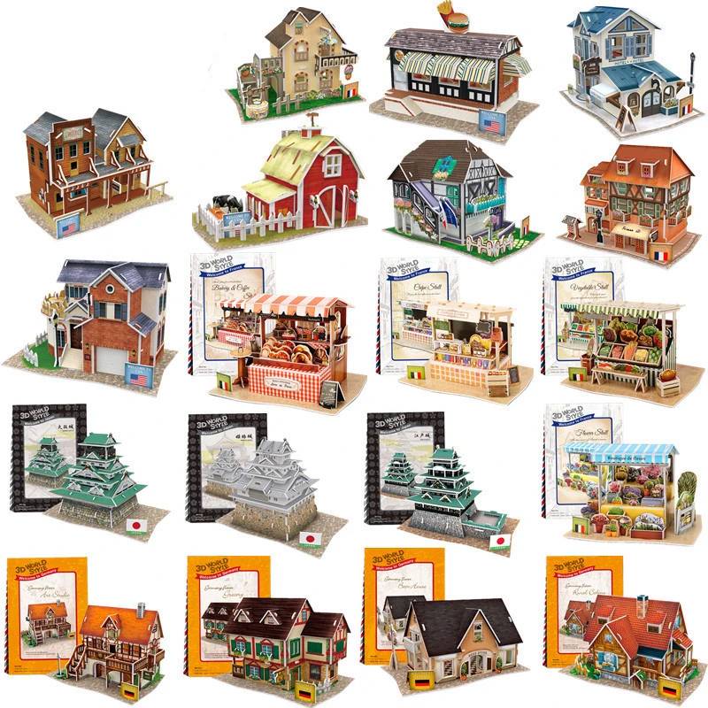

4pcs Cubic Fun 3D Paper Puzzle Toy DIY World Architecture Puzzle Paper Model Educational Toys For Children Adults