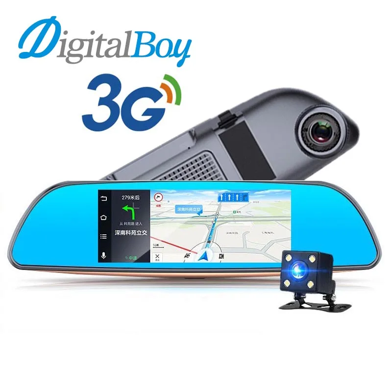 

Digitalboy 3G Car DVR Android 5.0 System 7" Bluetooth GPS Nagivation FM Transmitter Dual Camera Rearview Mirror Camera FHD 1080P