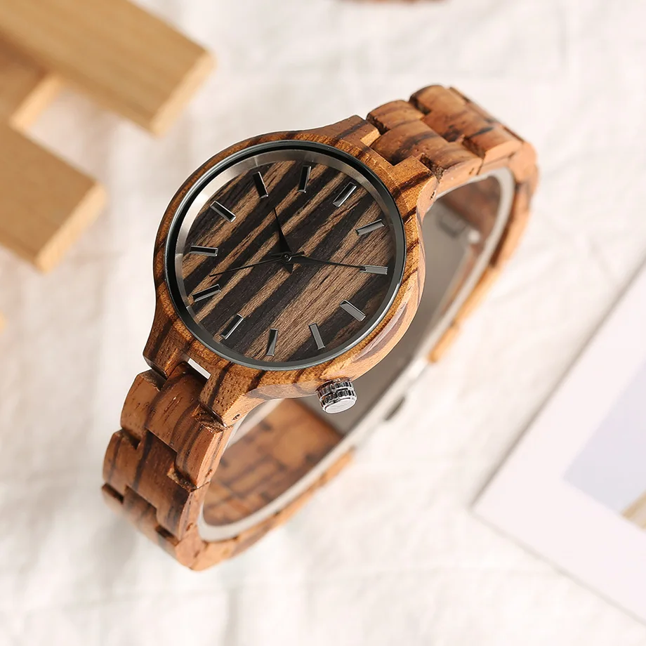 Creative Handmade Full Wooden Watches Women Round Slim Simply Dial Quartz Wood Watch Ladies Natural Fashion Timepieces           (21)
