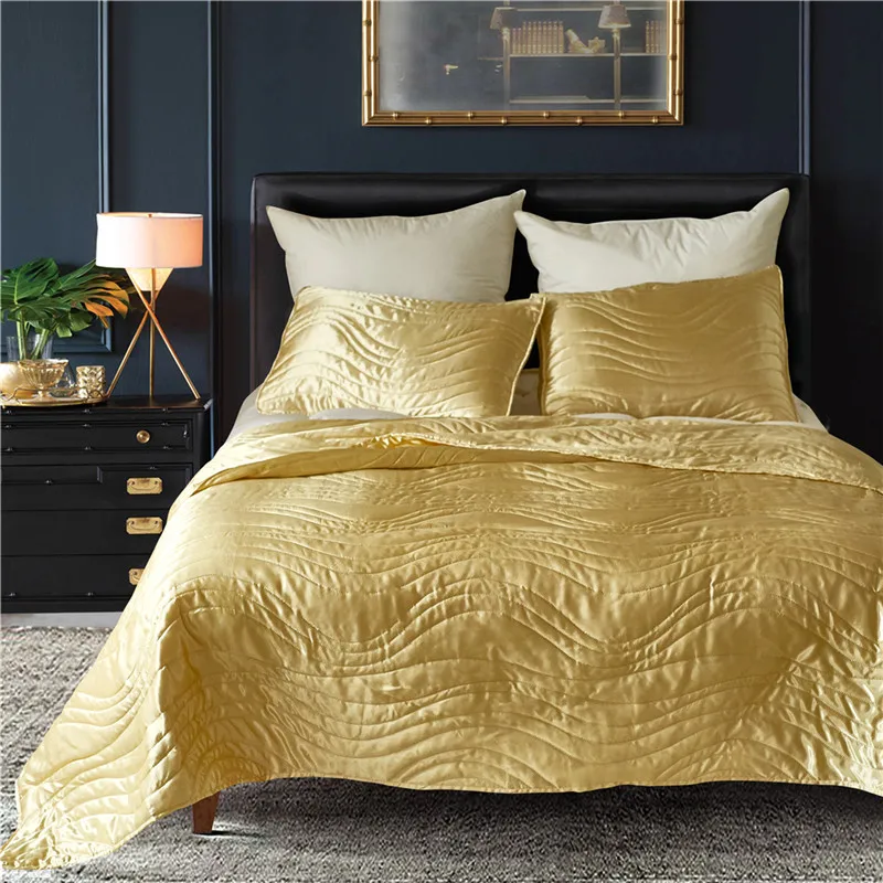 

Quilting Simulation Silk Yellow Solid Color Silk 3-Piece USA Queen 229X229CM Bedspread Coverlet Set Queen, KING Pillowcase Smoot