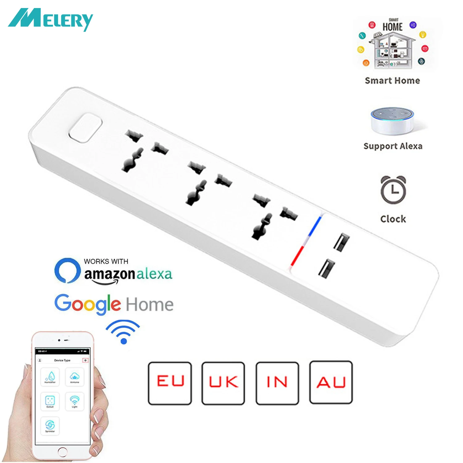 

WiFi Smart Power Strip Universal Outlets with USB Plug Sockets Remote Voice Control Independently work with Alexa,Google Home