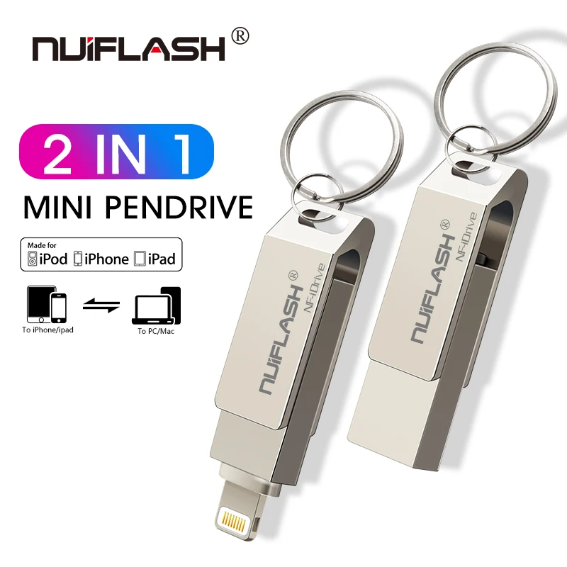

USB Flash Drive For iPhone X/8/7/7 Plus/6/6s/5/SE/ipad 2 IN 1 Pen Drive Memory Stick 16GB 32GB 64GB 128GB Pendrive usb 2.0