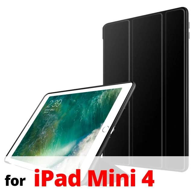 Чехол для iPad Mini 4 7," с магнитной подставкой из искусственной кожи, силиконовый мягкий чехол-накладка из ТПУ для iPad Mini 1 Mini 2 Mini 3, умный чехол - Цвет: Black Mini 4