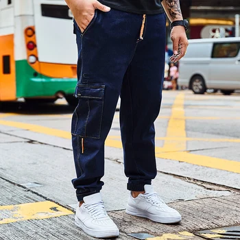 

Fashion Men's Multi Pocket Denim Harem Pants 2019 New Loose Men Solid Washed Full-Length Jeans Trousers Plus Size 30-40 42 44 46