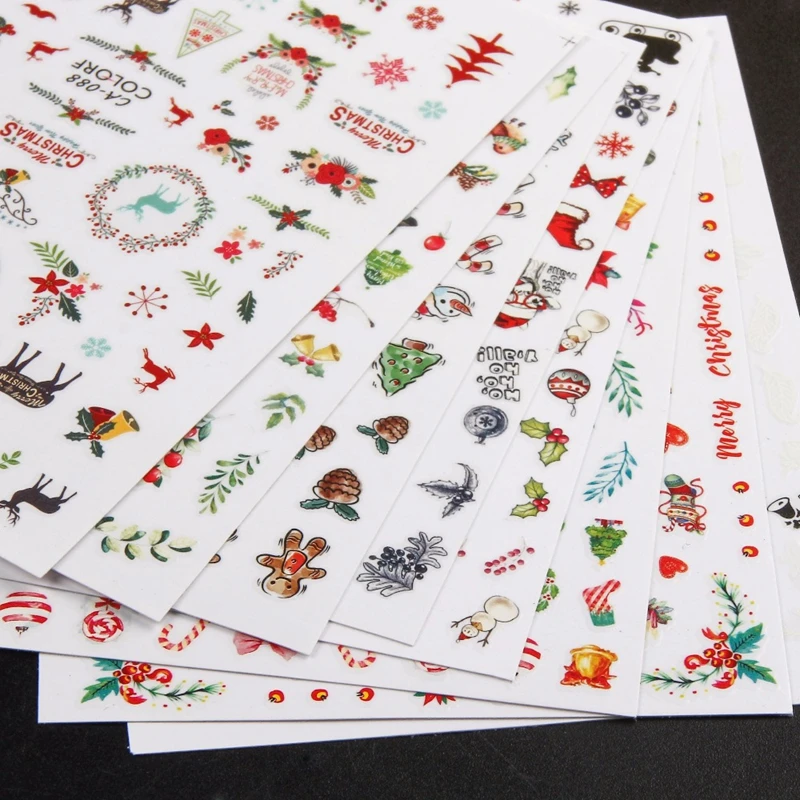1 лист, красочные рождественские наклейки для дизайна ногтей, наклейки для самостоятельного маникюра, украшения для ногтей