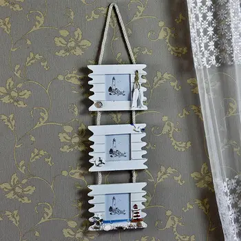 

Hot Selling Newest Ocean Series Solid Wood Three Links Photo Frame Square Photo Frame Wooden Combination Picture Desktop Frame