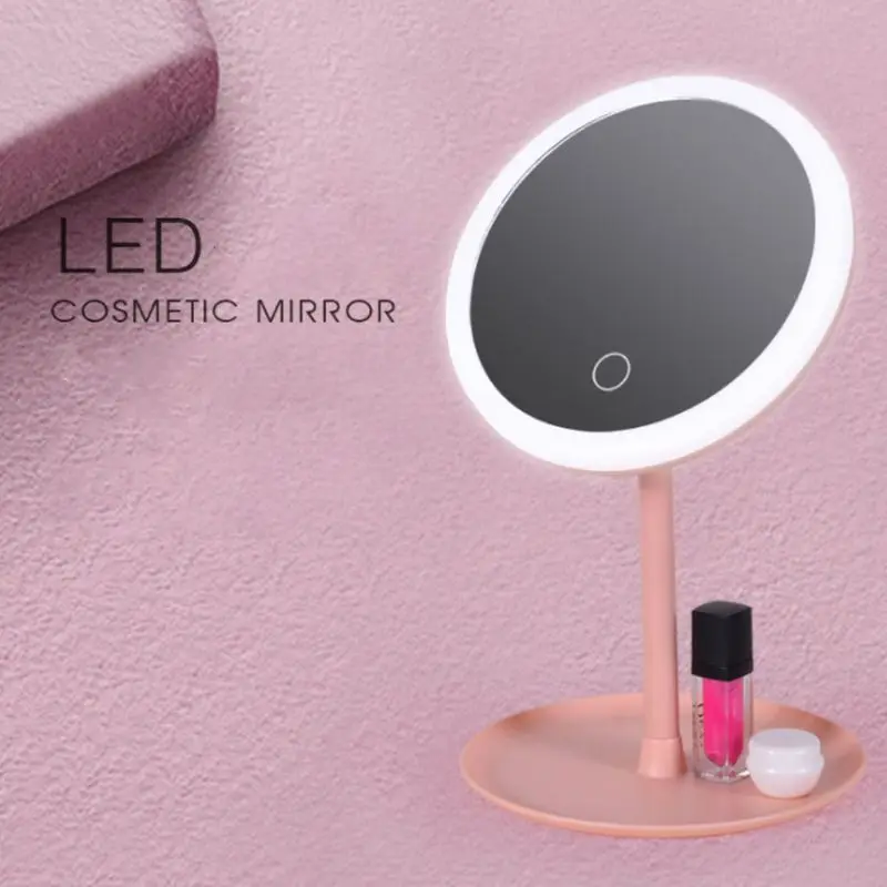 Настольный Перезаряжаемые сенсорная кнопка светодиодный освещенные общежития туалетный столик с зеркалом для макияжа Assemb светодиодный 90 градусов вращение настольное косметическое