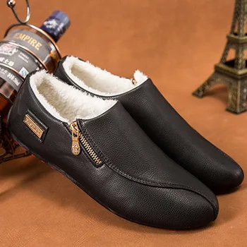 

Men Warm Casual Shoes Plus Velvet Men Shoes Luxury Trend Large Size Light Peas Leather Shoes Men Casual Natural Leather Loafers