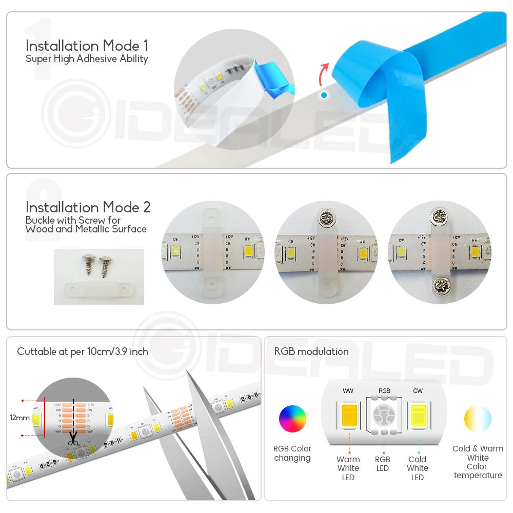 Frio + Branco Rgb + Cct Rgb + Branco 5m à Prova Rgbcct Zigbee Casa Inteligente Tira Conduzida Luzes 12v Mudando Quente Cor Fio 6 d' Água Full Color 3 Cheap Tiras de LED