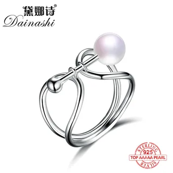 

Dainashi unique shape like lock and bow tie 925 sterling silver natural real top quality pearl rings fine jewelry for gifts